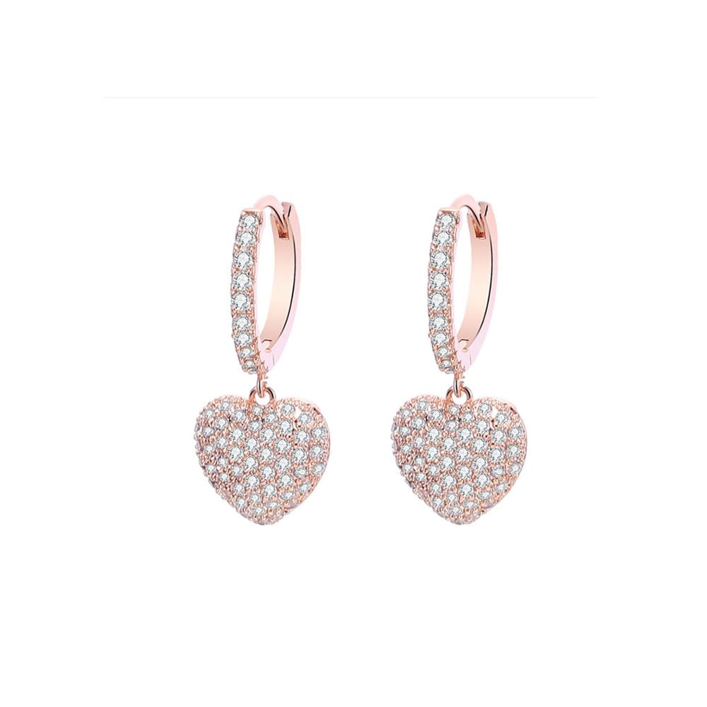 Micro Pave Heart Drop Earrings for Women Female Rose Gold Silvery Joker Sweet Cute Korean Earrings Boucle D'oreille Brincon 2020