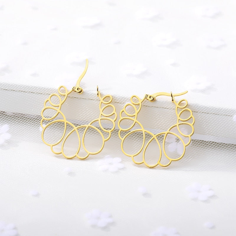 Round Irregular Flower Hoop Earrings Boucle D'oreille Femme 2019 Earrings Fashion Jewelry Stainless Steel Boho Accessories Mujer