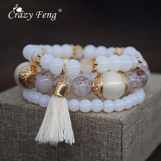 Crazy FengShu Natural Stone Strand Bracelets For Women Elastic 3 Layers Charm Bracelet Bangles Womens Wristband Gift Jewelry Gift