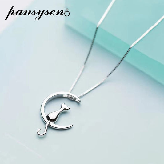 Sterling Silver Cat Charm Pendant Necklaces for Women New Fashion Jewelry Small Chokers Necklaces Fine Jewelry