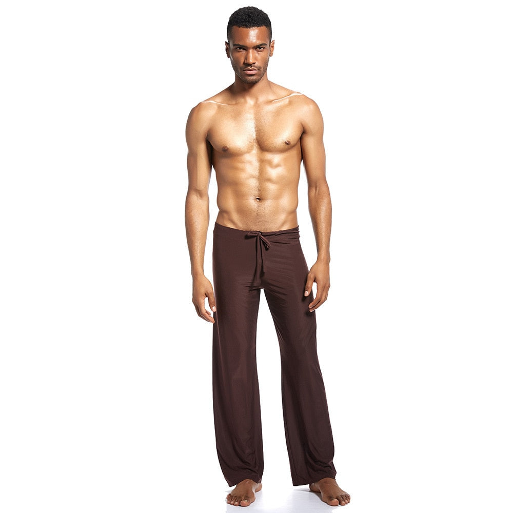 Zen or Yoga Pants For Men, Yoga For Man, Low Waist Pants Drawstring Fastening Trousers, Slippery Texture Loungewear, Meditation For Men