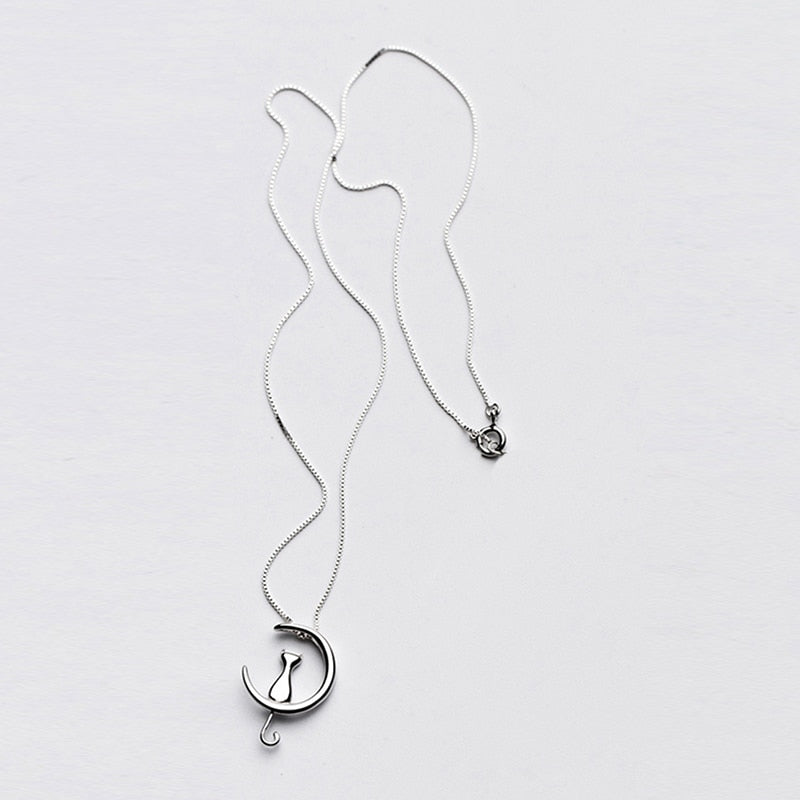Sterling Silver Cat Charm Pendant Necklaces for Women New Fashion Jewelry Small Chokers Necklaces Fine Jewelry