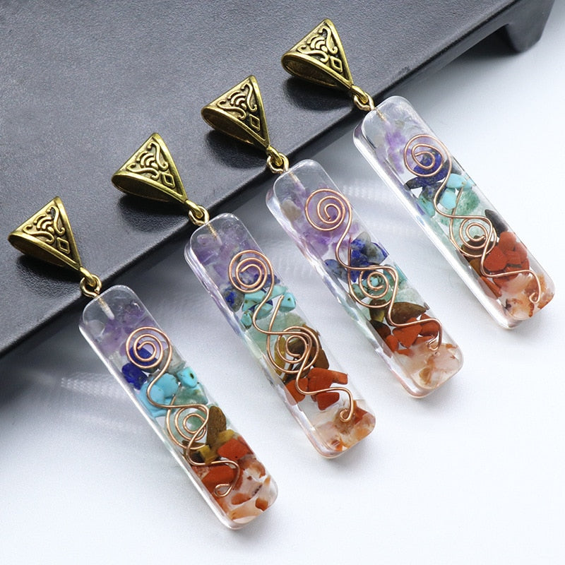 🙏✨CLAIM YOUR FREE Chakra Retro Reiki Healing Mantra and  Colorful Chips Stone Natural Chakra Orgone Energy Pendant Necklace Pendulum Amulet Orgonite Crystal Necklace