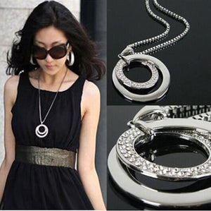 Top Sale Long Chain Women Fashion Crystal Rhinestone Silver Plated Pendant Necklace Gift Jewelry Accessories Torque