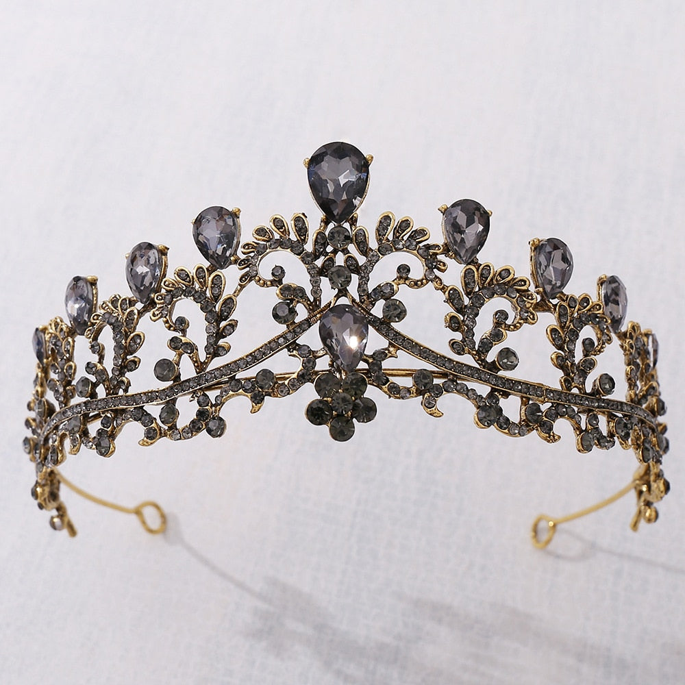 ASHES TO BEAUTY CROWNS-Baroque Black Crystal Pearl Bridal Tiaras Crown Rhinestone Pageant Diadem Bride Headband Wedding Hair Accessories Tiara De Noiva