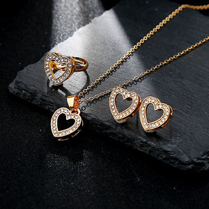 5 Pieces / Set Heart Gold Color Crystal Party Engagement Anniversary Wedding Jewelry Set Gifts For Women