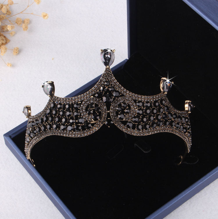 ASHES TO BEAUTY CROWNS-Baroque Black Crystal Pearl Bridal Tiaras Crown Rhinestone Pageant Diadem Bride Headband Wedding Hair Accessories Tiara De Noiva