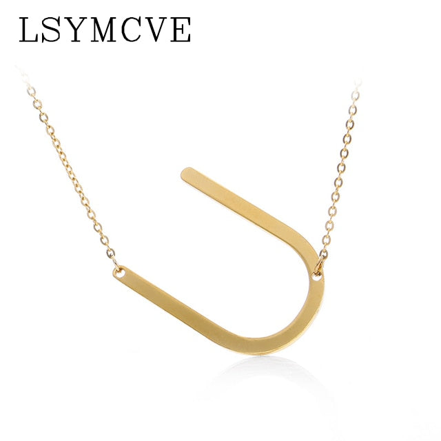 Women girl jewelry elegant chain alphabet letter pendant necklace 3 colors stainless steel choker initial necklace