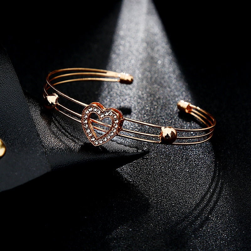 5 Pieces / Set Heart Gold Color Crystal Party Engagement Anniversary Wedding Jewelry Set Gifts For Women