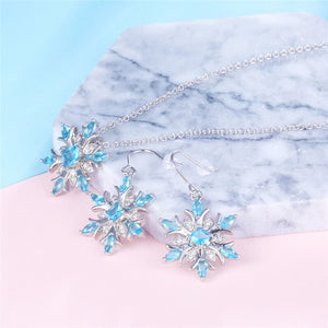 Fashion Snowflake Flowers Crystal Necklace Women Jewelry Set Wedding Snow Flower Pendant Collier Earrings Girl Gifts