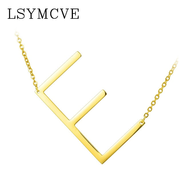 Women girl jewelry elegant chain alphabet letter pendant necklace 3 colors stainless steel choker initial necklace