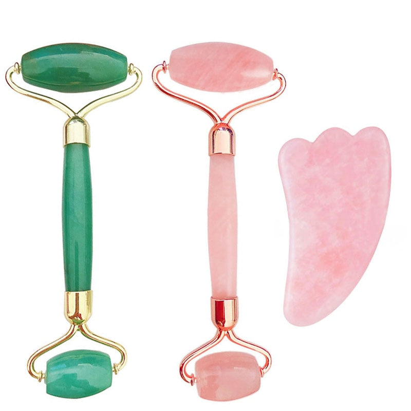 Traci K Beauty Jade Roller Facial Face Jade Massage Roller Rose Quartz Scraper Jade Massager Tools Slimming Face Natural Wrinkle Removal