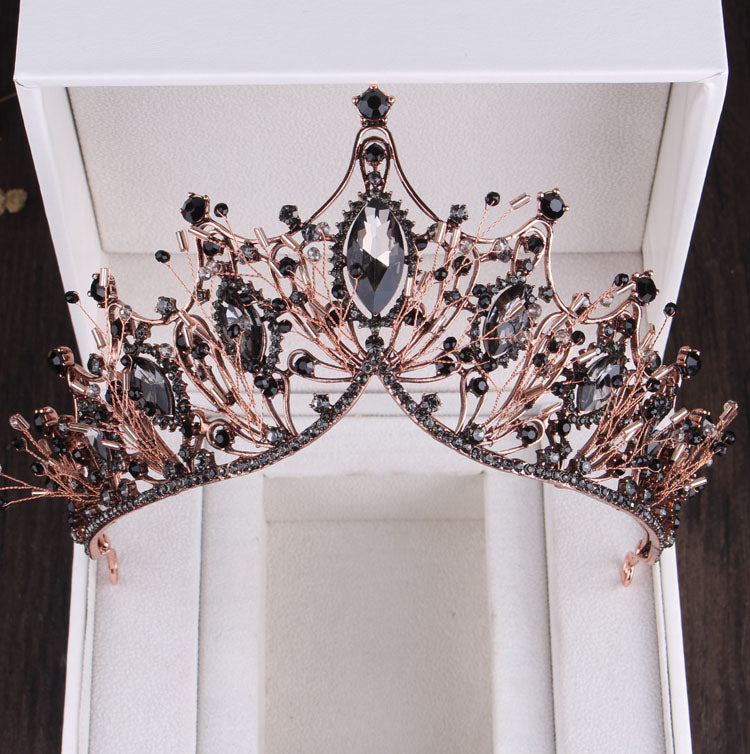 ASHES TO BEAUTY CROWNS-Baroque Black Crystal Pearl Bridal Tiaras Crown Rhinestone Pageant Diadem Bride Headband Wedding Hair Accessories Tiara De Noiva