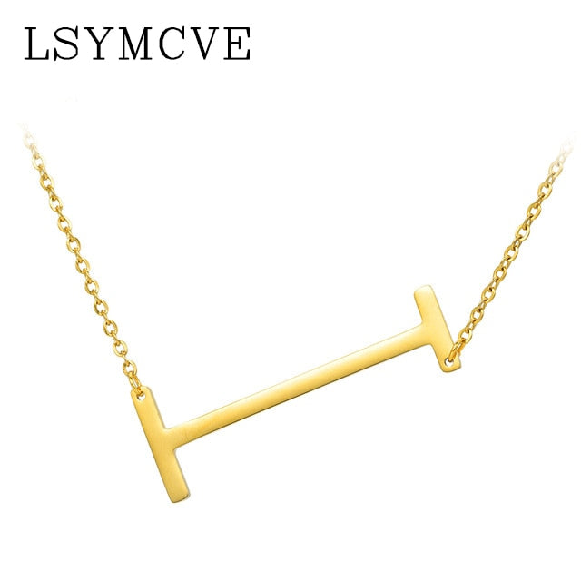 Women girl jewelry elegant chain alphabet letter pendant necklace 3 colors stainless steel choker initial necklace