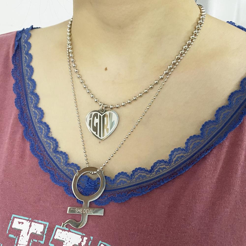 iGIRL necklace she devil Women Igirl Heart Pendant Necklace Stainless Steel Harajuku Female Gothic Streetwear Chain Necklace