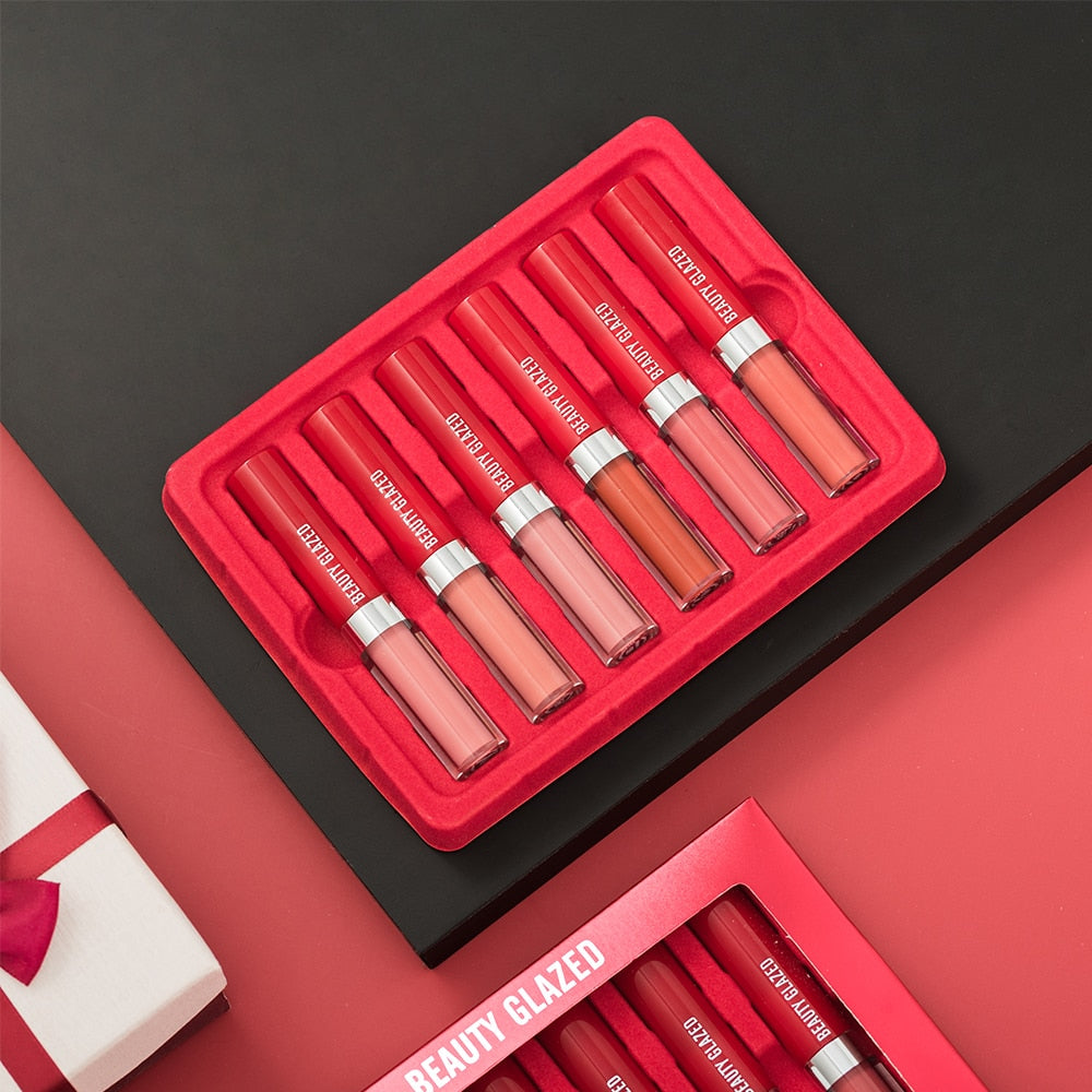 BEAUTY GLAZED💋🎄 Holiday Liquid Lipstick set Matte Lip Gloss Cosmetic Lightweight  Long Lasting Lip Tint Waterproof 6 Color Lips Makeup