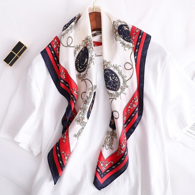 70*70cm Fashion Silk Satin Hair Scarf Women Handkerchief Printed Female Square Head Bandana Small Neck muffler hijab lady gir