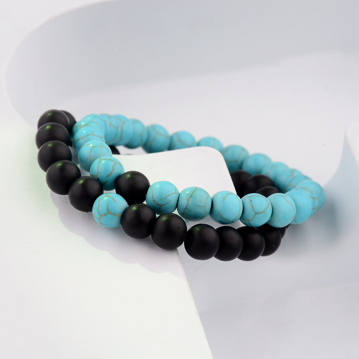 2pcs/set  Weathered Stone Beaded Couple Bracelet Classic MoonStone Lovers Bracelet
