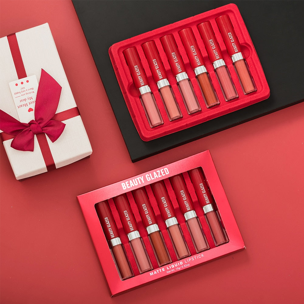 BEAUTY GLAZED💋🎄 Holiday Liquid Lipstick set Matte Lip Gloss Cosmetic Lightweight  Long Lasting Lip Tint Waterproof 6 Color Lips Makeup