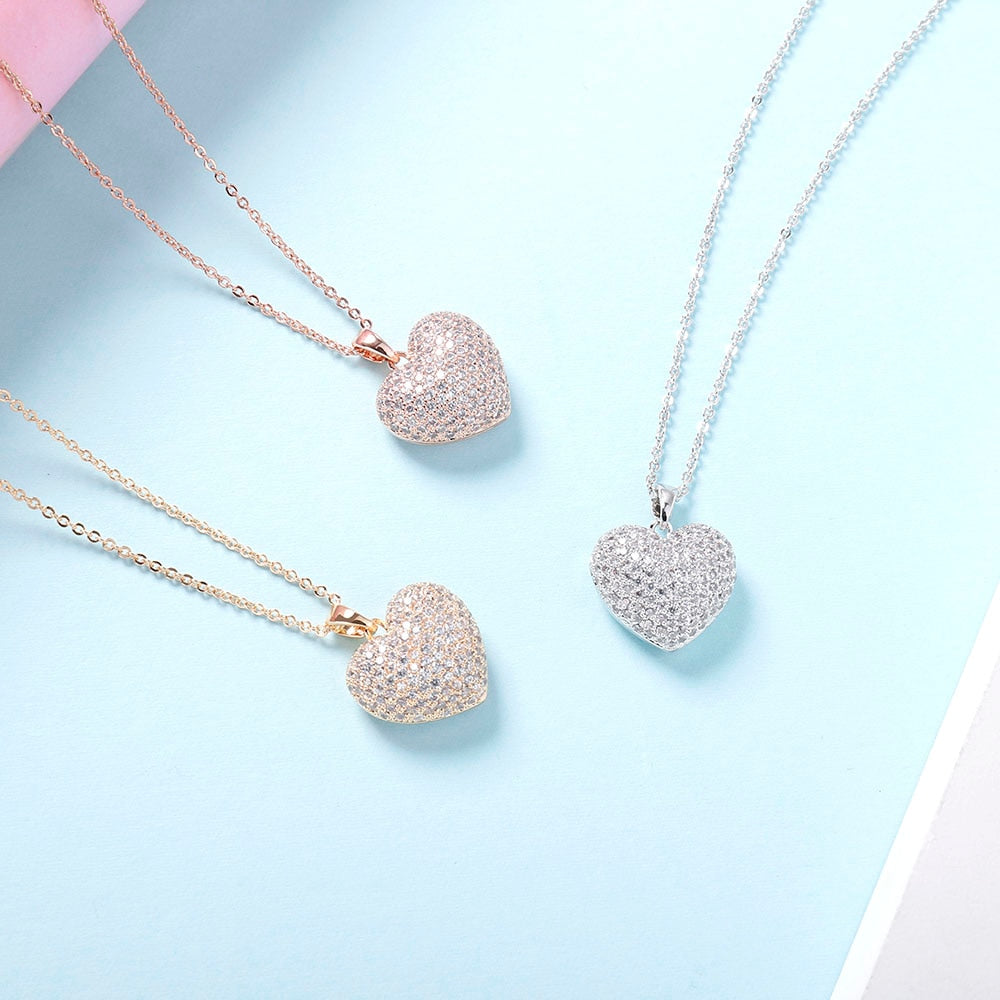 Cubic Zircon Heart Pendant Necklace For Women Cute Fashion Small Crystal Heart Choker Wedding Jewelry Best Friend New Year Gifts