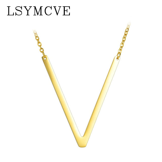 Women girl jewelry elegant chain alphabet letter pendant necklace 3 colors stainless steel choker initial necklace