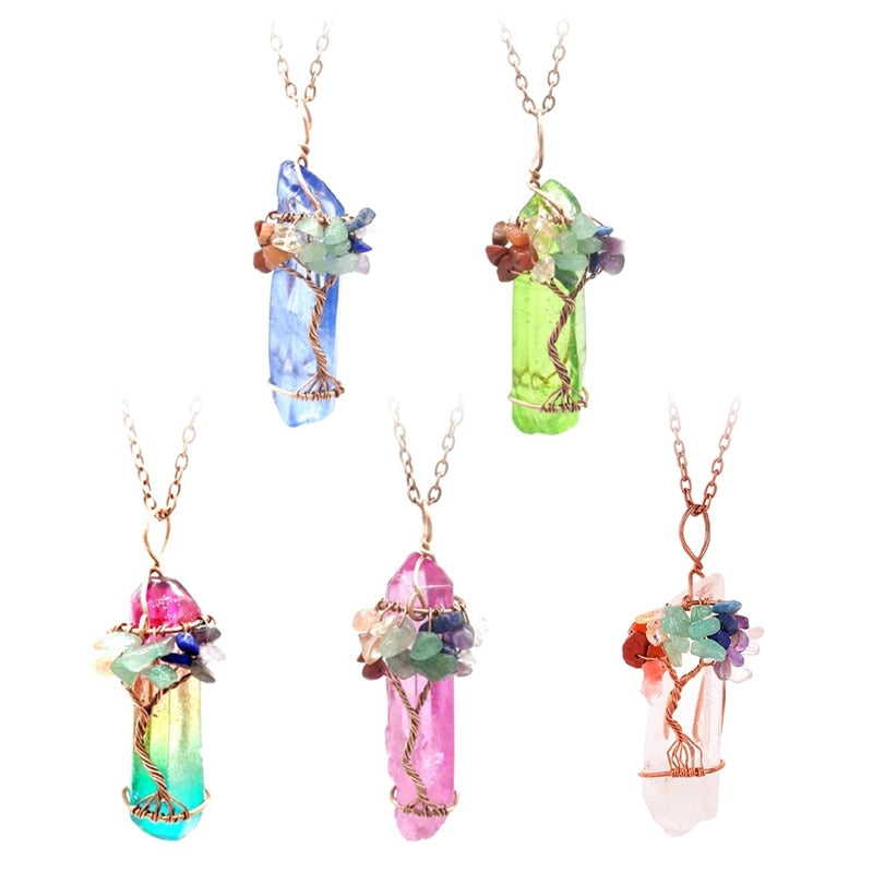 Fashion Hexagonal Column Quartz Necklaces Pendants Vintage Natural Stone Bullet White Crystal Energy Necklace