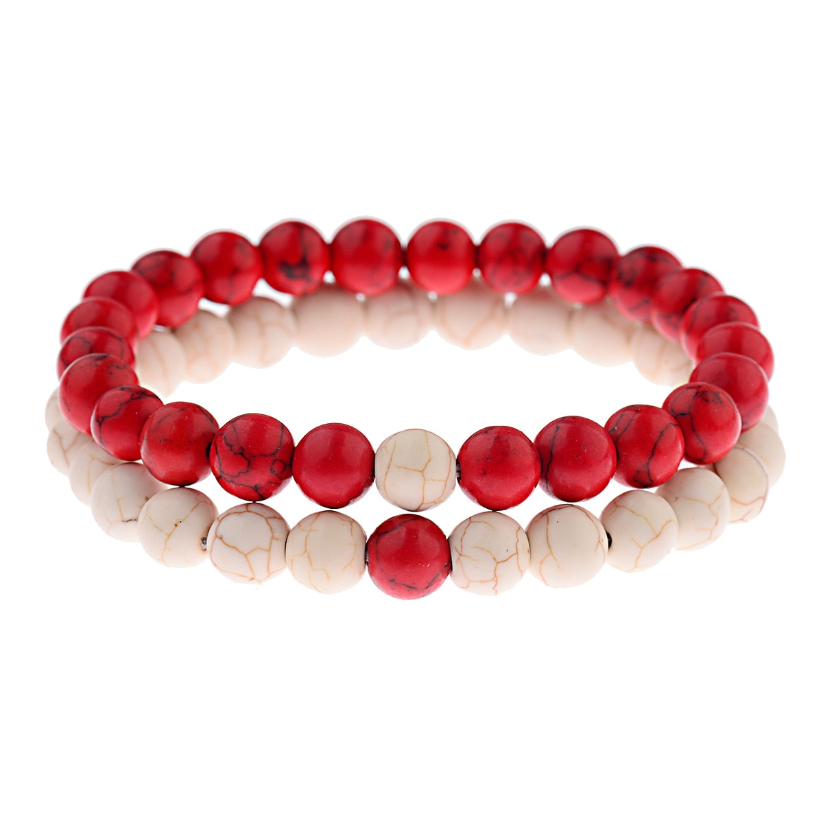 2pcs/set  Weathered Stone Beaded Couple Bracelet Classic MoonStone Lovers Bracelet