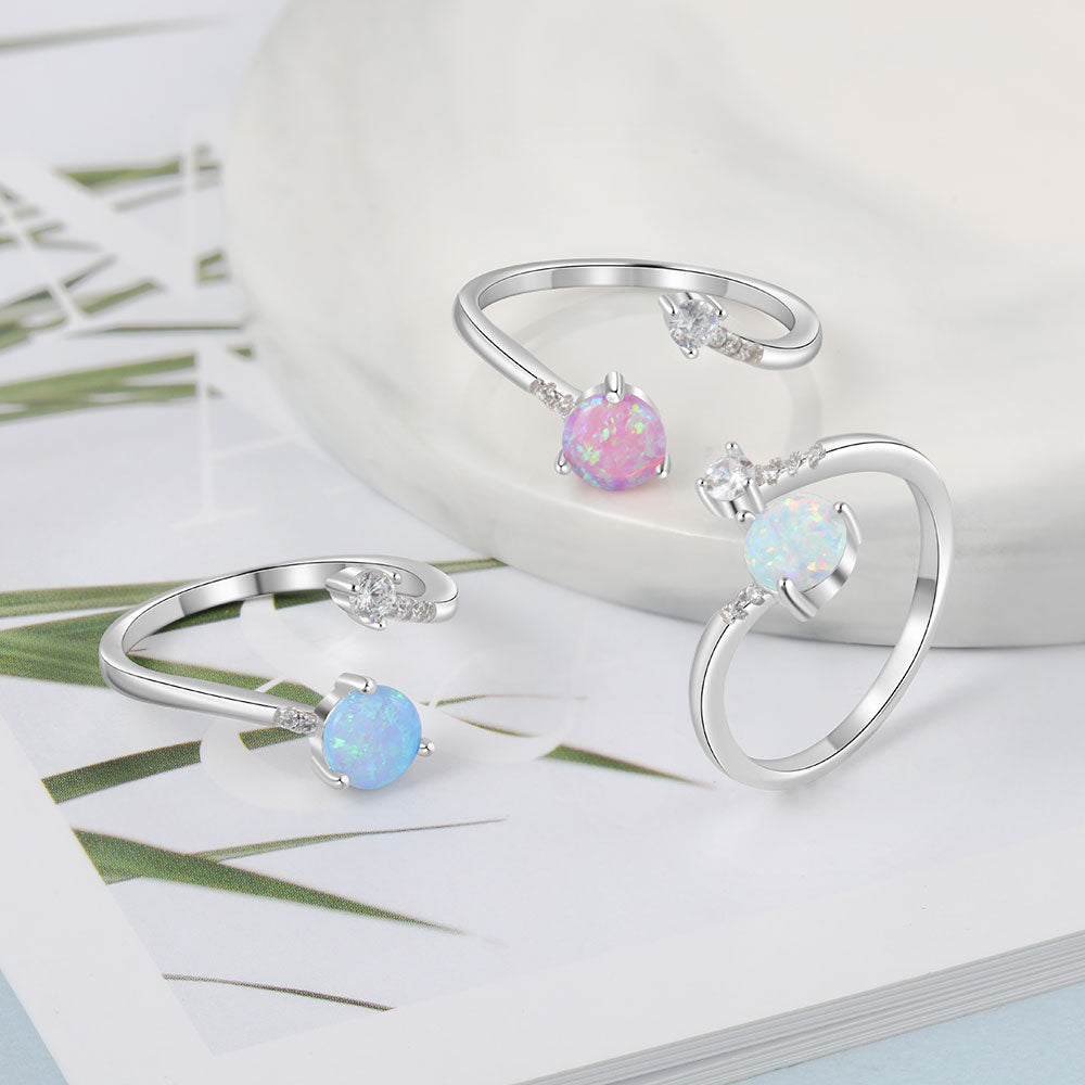 Round Blue Opal Rings for Women Cubic Zirconia Adjustable Wrap Ring Wedding Jewelry