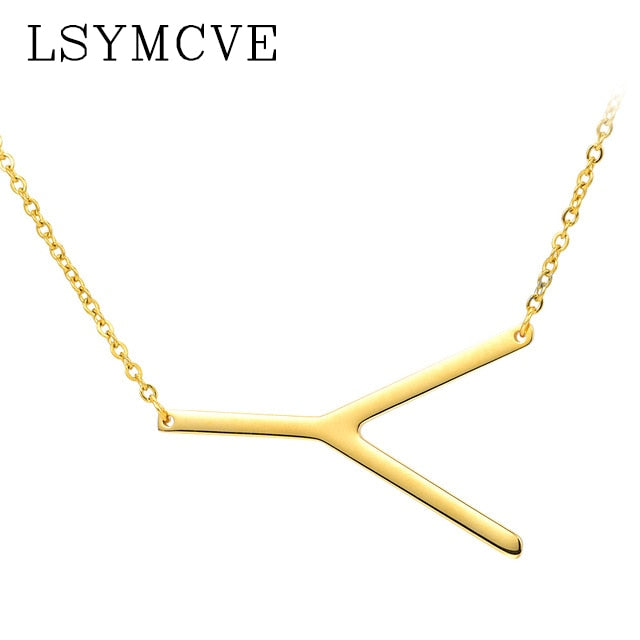 Women girl jewelry elegant chain alphabet letter pendant necklace 3 colors stainless steel choker initial necklace