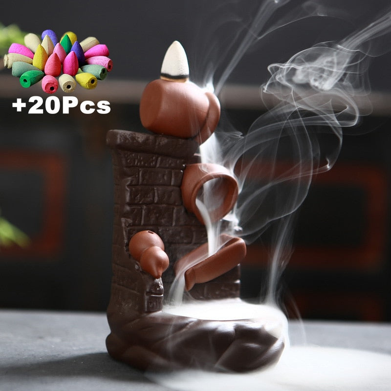 As Seen on TV- TRACI K BEAUTY ZEN Waterfall Incense Burners Pick Yours Ceramic Incense Holder, 10- 20 pcs Mixed Incense Cones (Burner Size L and Size M)