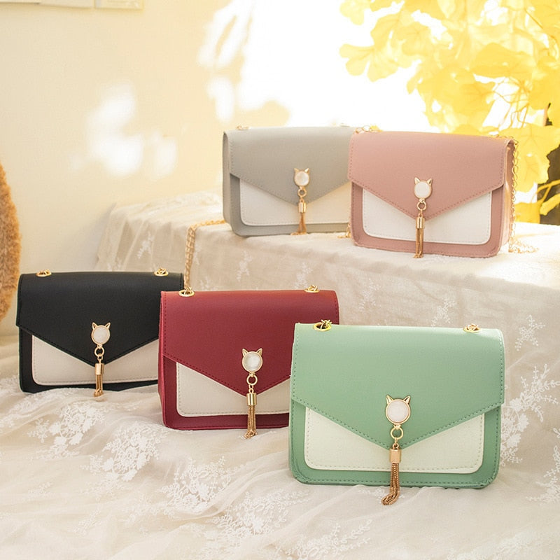 Traci K Collection Cat Stone Women's  Tassel Pu Shoulder Bag Contrast Color Purse Small Bag Patched Patched Simple Elegant Outdoor Bag