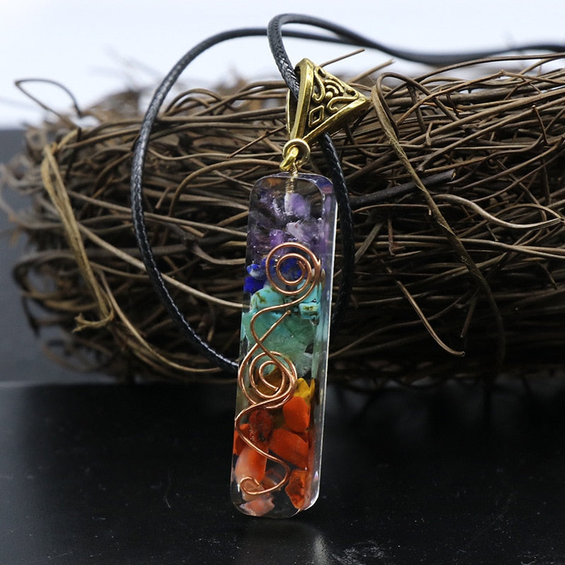 🙏✨CLAIM YOUR FREE Chakra Retro Reiki Healing Mantra and  Colorful Chips Stone Natural Chakra Orgone Energy Pendant Necklace Pendulum Amulet Orgonite Crystal Necklace