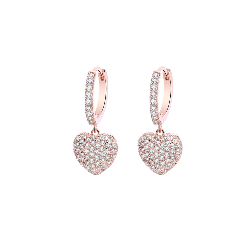 Cubic Zircon Peach Heart Drop Earrings For Women Cute Rose Gold Silver Color Earrings Luxury  Party Wedding Jewelry Lovely Gifts