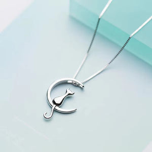 Sterling Silver Cat Charm Pendant Necklaces for Women New Fashion Jewelry Small Chokers Necklaces Fine Jewelry