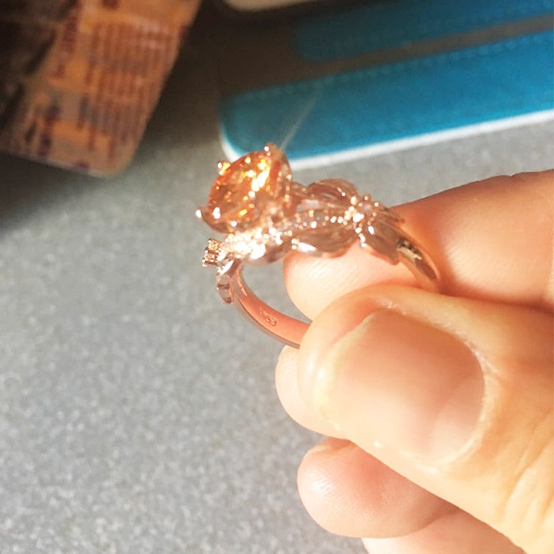 Best Selling Valentine's Day Rose Gold Flower Crystal Christmas Gifts 1PC Zircon Female Ring Couple Bowknot Cubic Zirconia