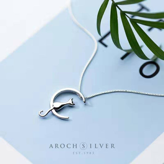 Sterling Silver Cat Charm Pendant Necklaces for Women New Fashion Jewelry Small Chokers Necklaces Fine Jewelry