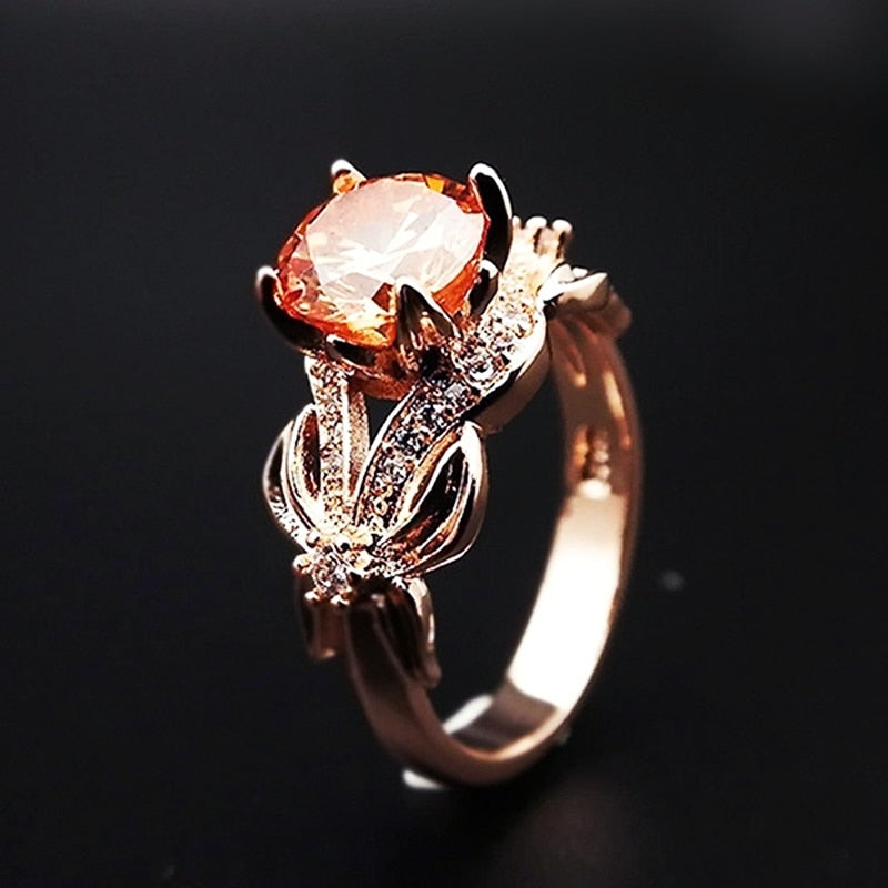Best Selling Valentine's Day Rose Gold Flower Crystal Christmas Gifts 1PC Zircon Female Ring Couple Bowknot Cubic Zirconia