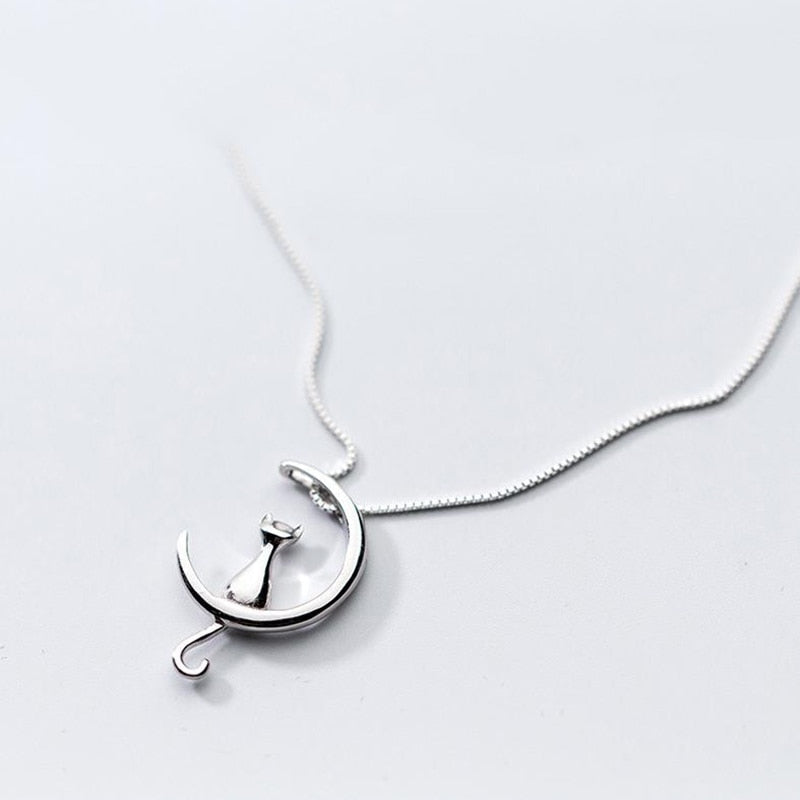 Sterling Silver Cat Charm Pendant Necklaces for Women New Fashion Jewelry Small Chokers Necklaces Fine Jewelry