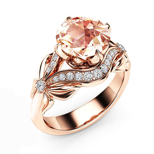 Best Selling Valentine's Day Rose Gold Flower Crystal Christmas Gifts 1PC Zircon Female Ring Couple Bowknot Cubic Zirconia