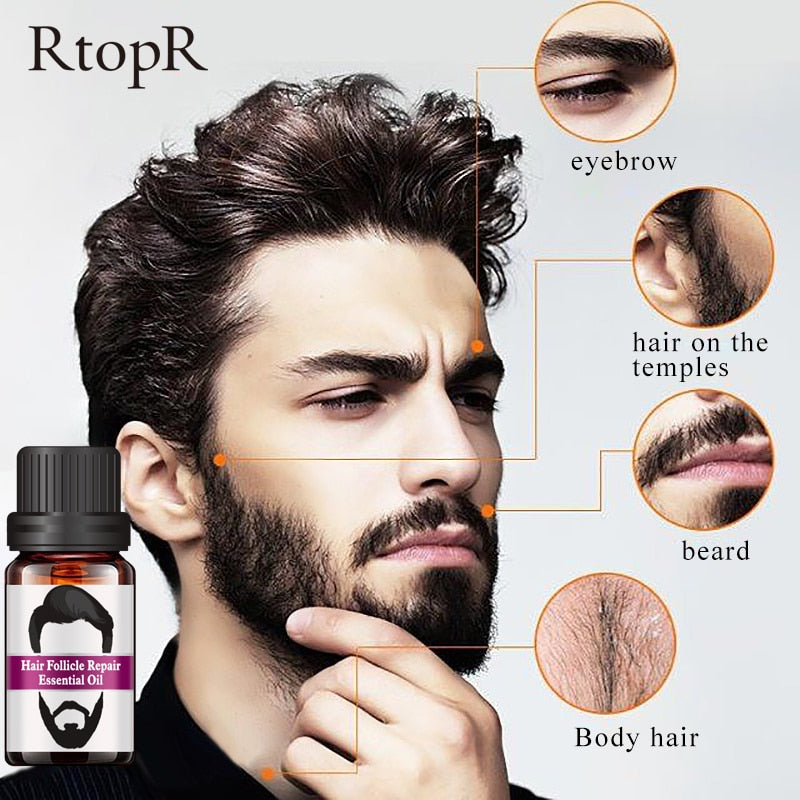 RtopR by Traci K Beauty for Men Hair Follicle Repair Oil Men Styling Moustache Oil Hair Growth Of Beard Body Hair Eyebrow Care Moisturizing Smoothing 10ml