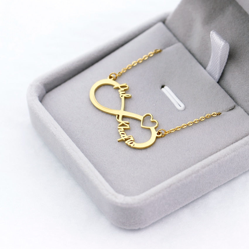 Gold Color Personalized Infinity Name Necklace With Heart Custom Couple Name Pendants Stainless Steel Jewelry Best Friend Gifts