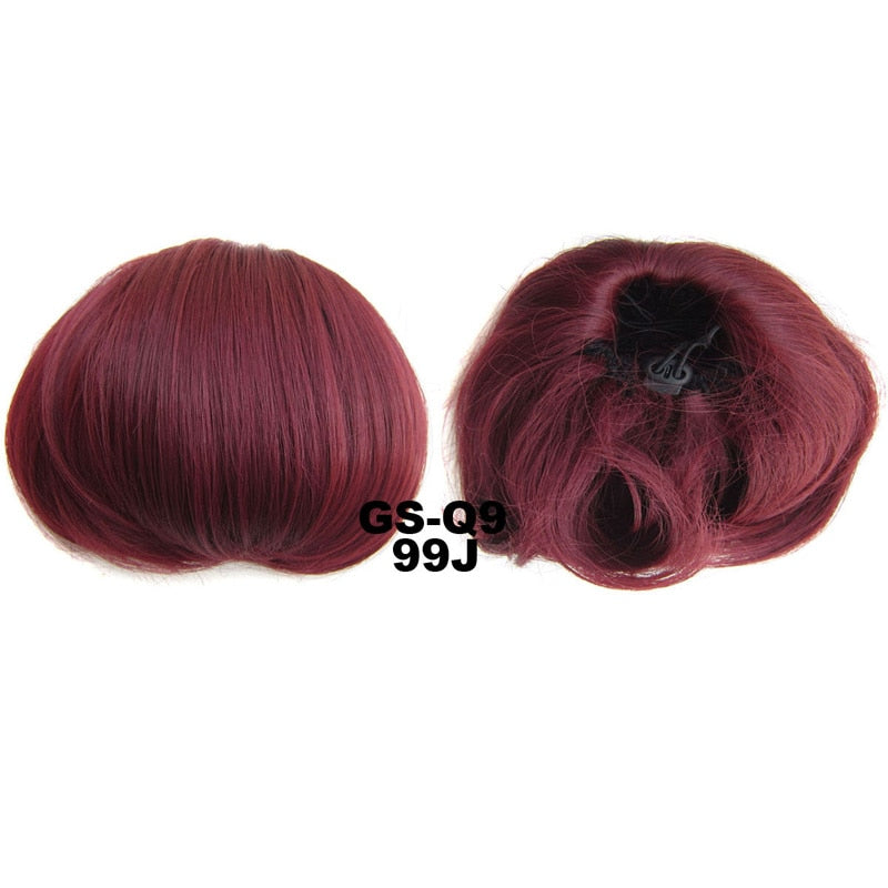 Audrey Hepburn Traci K Beauty Synthetic Straight Hair Bun Donut Drawstring Chignon Clip on Cover Updos Women's Hairpiece