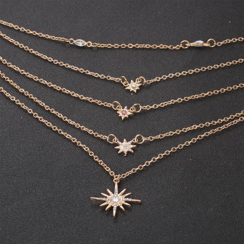 Fashion Simple Rhinestone Stars New Years Pendant Clavicle Chain Elegant Casual Women Multilayer Necklace Adjustable Jewelry Gifts цепь