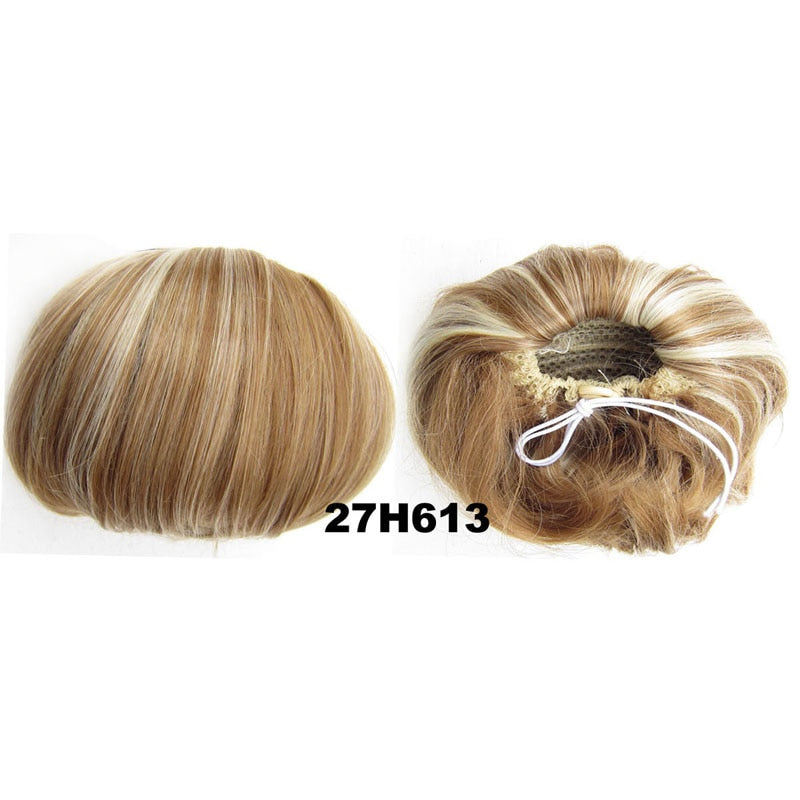 Audrey Hepburn Traci K Beauty Synthetic Straight Hair Bun Donut Drawstring Chignon Clip on Cover Updos Women's Hairpiece