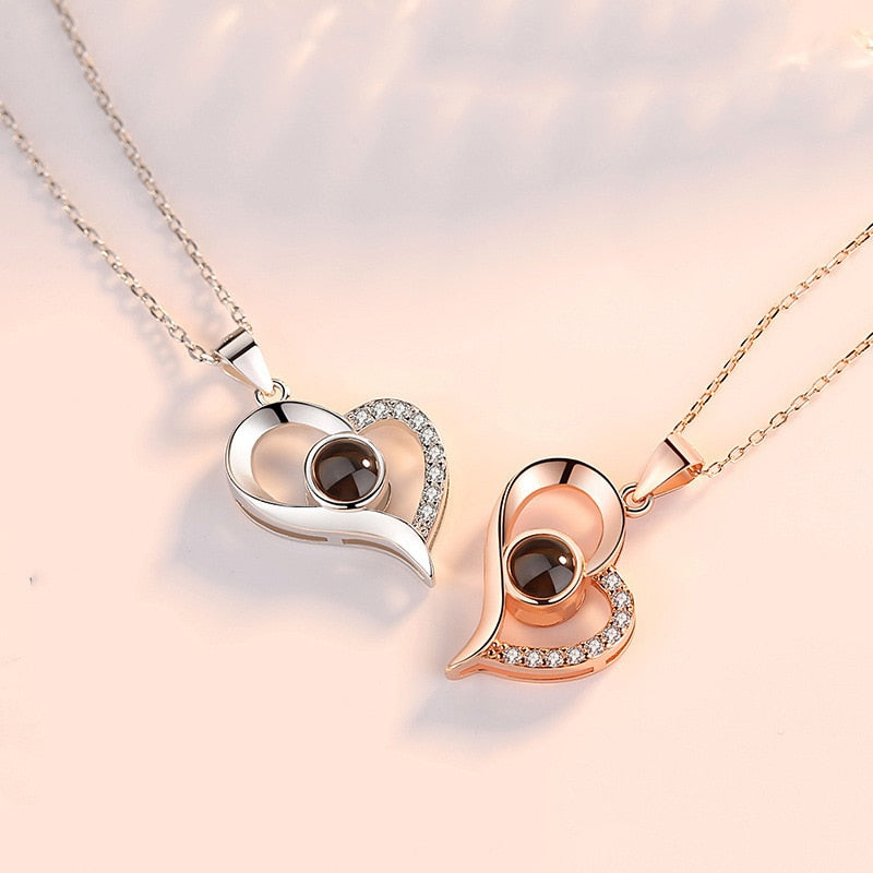 New 100 languages I love you Projection Pendants Necklaces Rose Gold Chain Heart Shape Letter Necklace bff