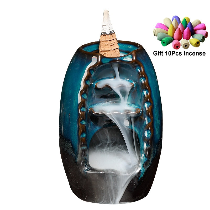 As Seen on TV- TRACI K BEAUTY ZEN Waterfall Incense Burners Pick Yours Ceramic Incense Holder, 10- 20 pcs Mixed Incense Cones (Burner Size L and Size M)