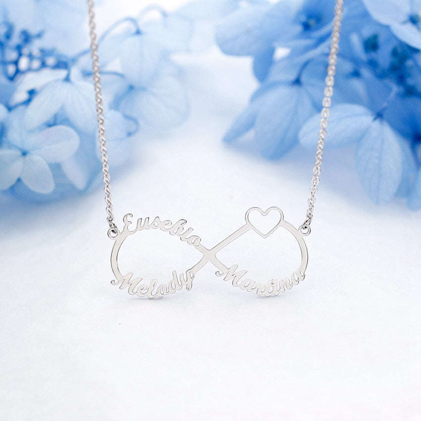 Gold Color Personalized Infinity Name Necklace With Heart Custom Couple Name Pendants Stainless Steel Jewelry Best Friend Gifts