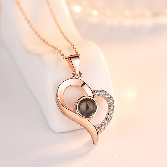 New 100 languages I love you Projection Pendants Necklaces Rose Gold Chain Heart Shape Letter Necklace bff