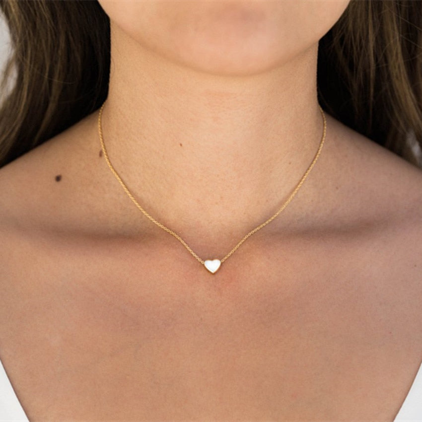 Choker Necklace Stainless Steel Rose Gold Color Dainty Heart Pendant Necklaces For Women Wedding Jewelry Kolye Bridesmaid Gifts