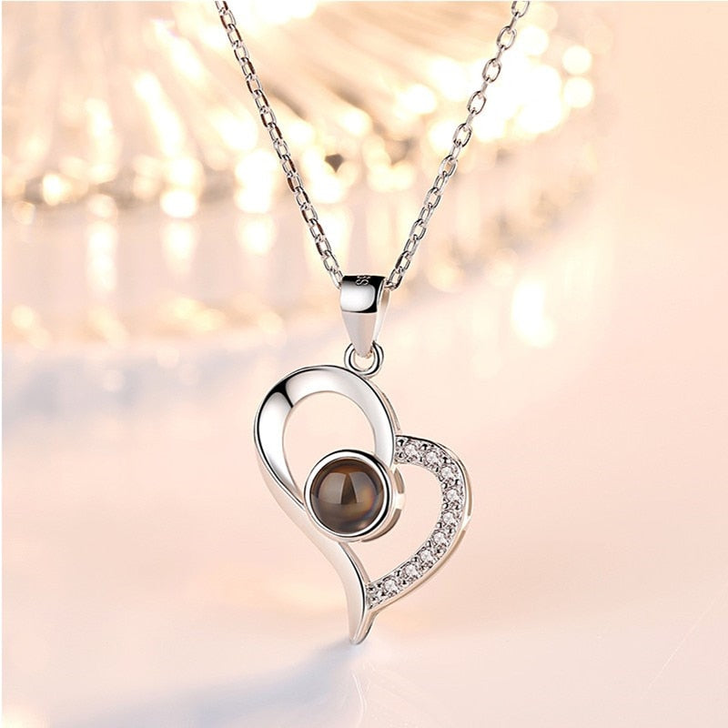 New 100 languages I love you Projection Pendants Necklaces Rose Gold Chain Heart Shape Letter Necklace bff